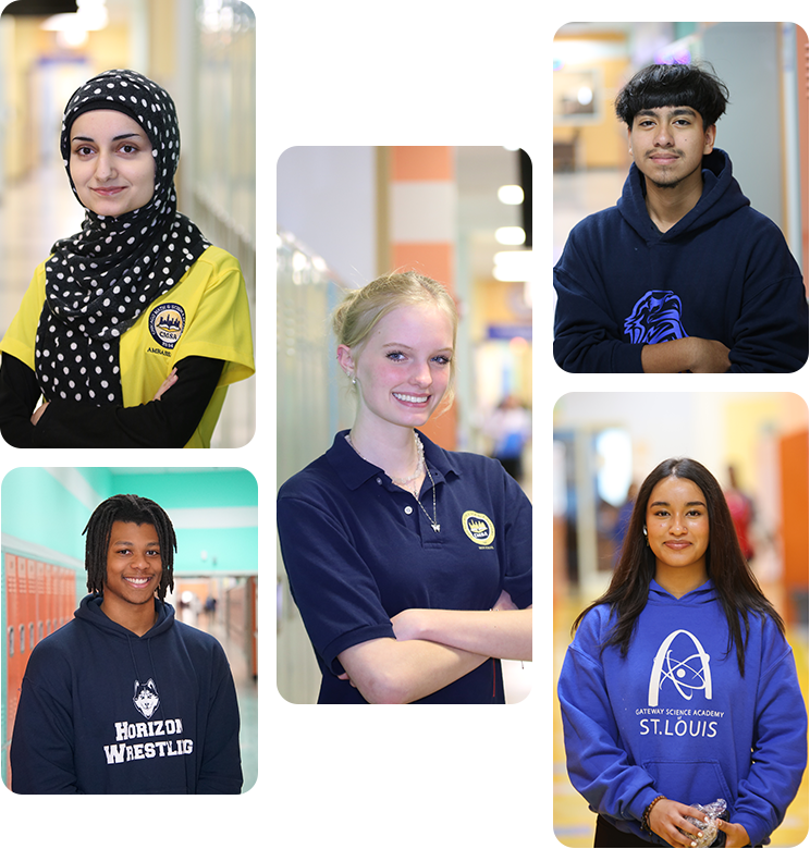 A collage of five students in different school uniforms, highlighting unique styles and school identities