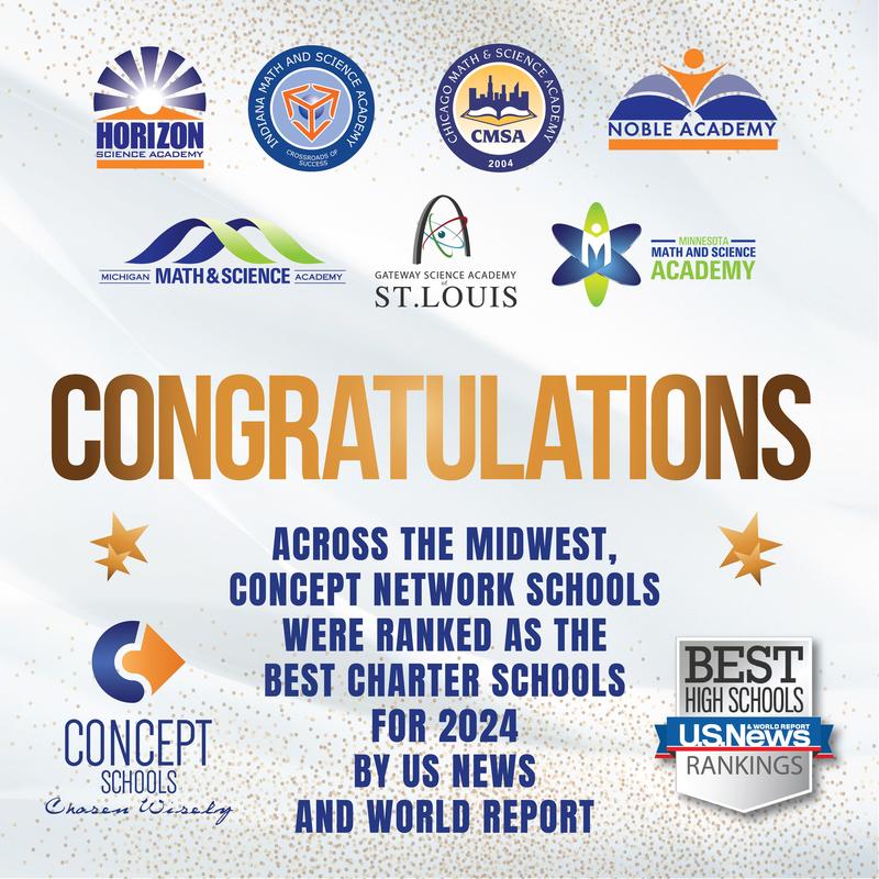Concept Schools graphic congratulating network schools for their high ranking