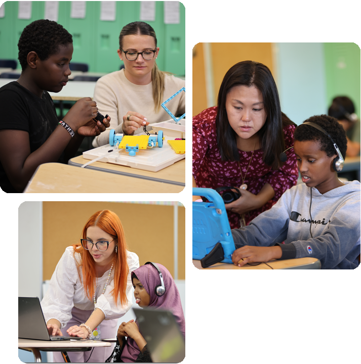 Students engaged in various activities in a science lab, showcasing teamwork and experimentation